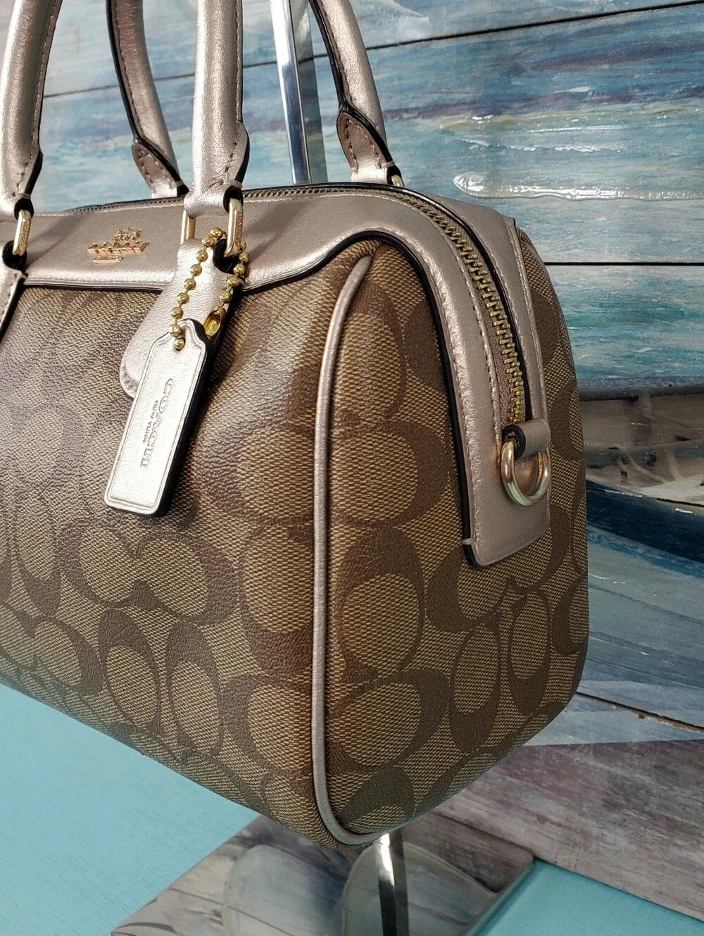 COACH MINI BENNETT SATCHEL IN SIGNATURE CANVAS KHAKI/ROSE GOLD
